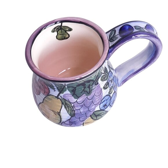 Handpainted Ceramic Fruit Design Coffee Mug With Purple Grapes Pears And Blueber - Picture 2 of 7